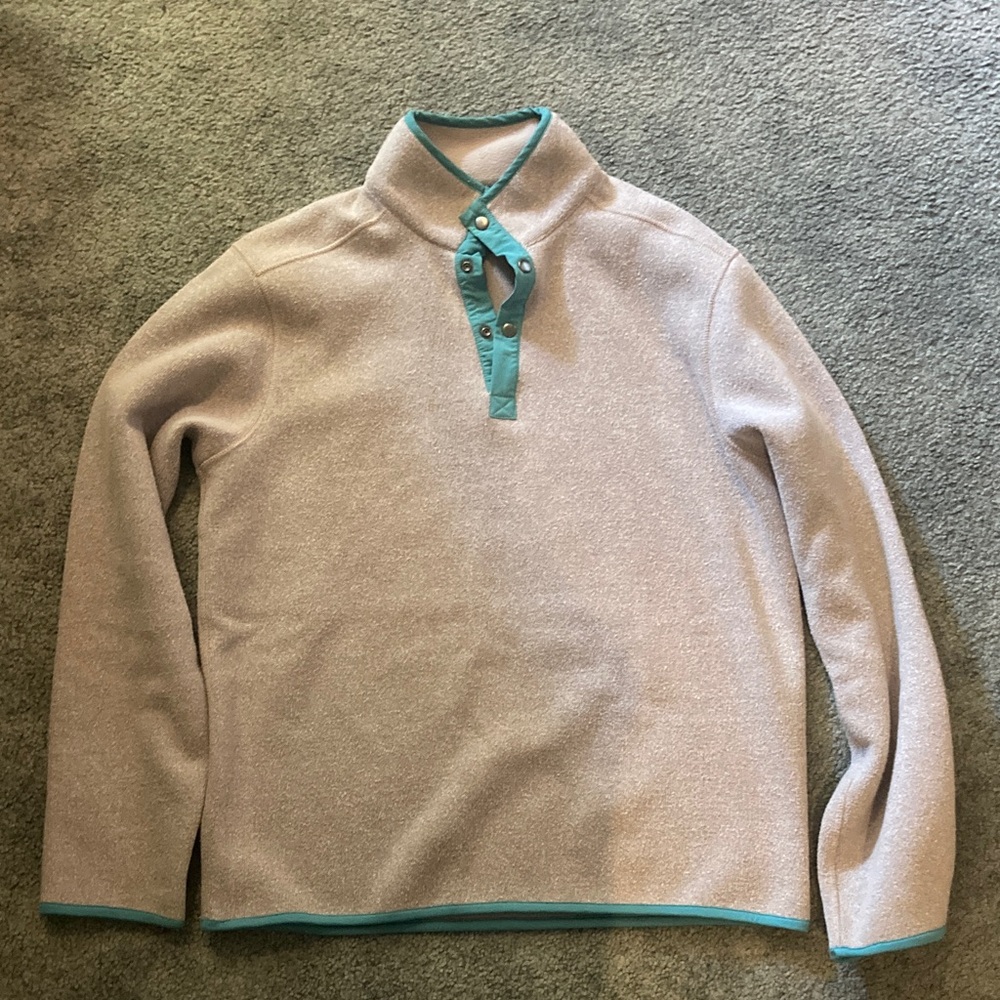 Bonobos Snap Button Beige Turtleneck Sweater with Teal Trim